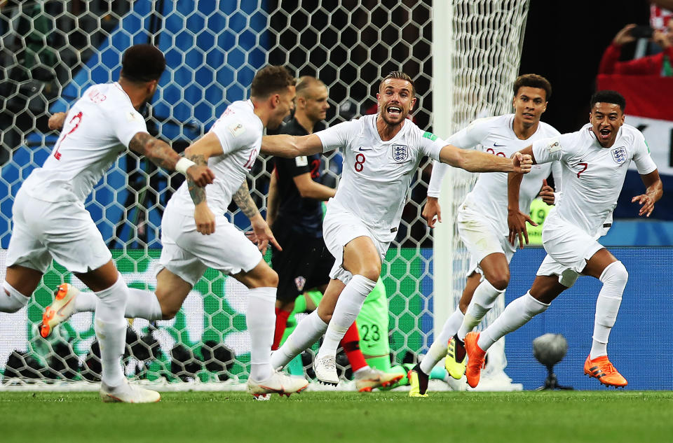 Flying start: Jordan Henderson didn’t hold back when England went in front but he didn’t have a night to remember