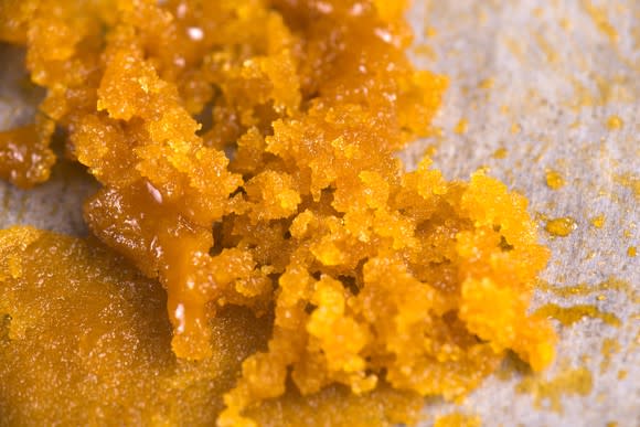 High-potency cannabis concentrates on a counter.