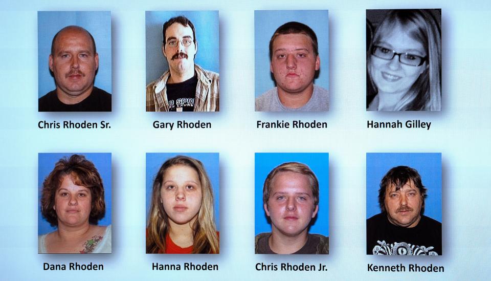 Pike County victims Chris Rhoden Sr. and Dana Manley Rhoden were former husband and wife; Frankie, Hanna and Chris Rhoden Jr. were their children; Kenneth Rhoden was brother to Chris Rhoden Sr.; Gary Rhoden was cousin to Kenneth and Chris Rhoden Sr.; and Hannah Gilley was Frankie Rhoden's future wife.