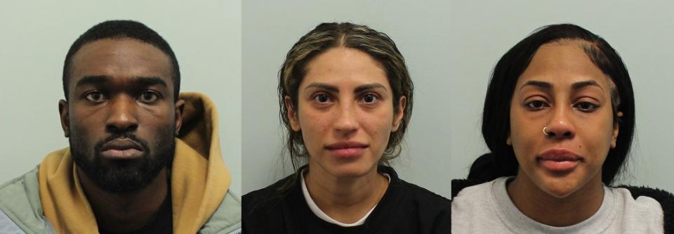 Barrington Walters, Mandy Silowka, and Kiara Malone.  See SWNS story SWMRcannabis. Three more Americans convicted in the UK for smuggling cannabis on LA-London flights. Two more US nationals have been arrested after allegedly trying to smuggle cannabis with a street value of more than &#xa3;5.5 million in suitcases from Los Angeles into the UK. Earlier this week nine suspects were stopped at the border and accused of trying to sneak millions of pounds worth of marijuana into Britain. They were stopped at the border with between 30 and 40 kilos each, vacuum packed in their luggage on over 10-hour flights from LAX to Heathrow Airport, police said.
