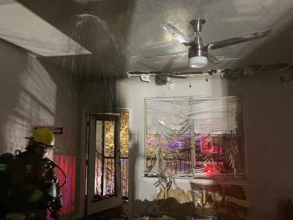 Austin Firefighters responded to a fire at an apartment complex in the 4600 block of Elmont Drive early Saturday, Jan. 15, 2022. Several people were displaced from an apartment unit due to the fire.