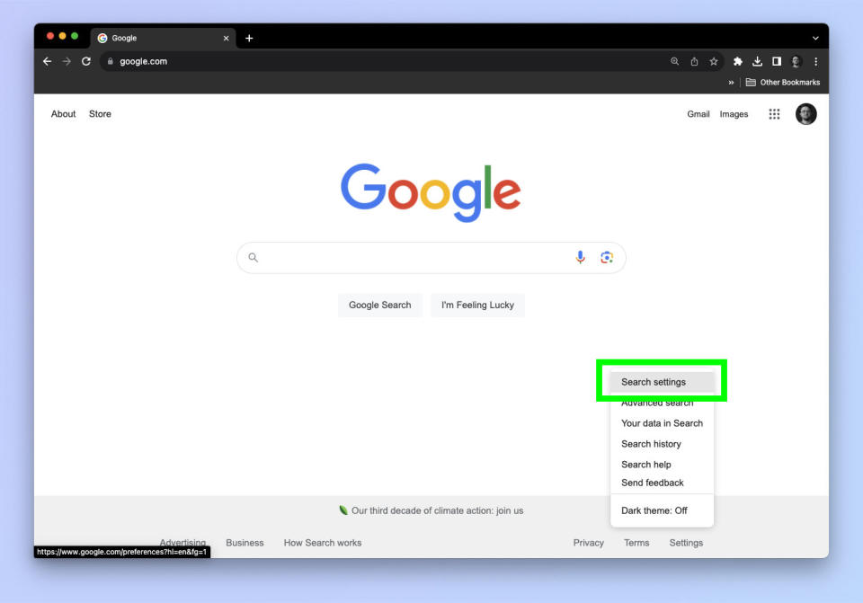 A screenshot showing how to change search region on Google Search