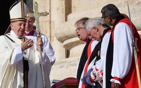 Pope Francis arrives to celebrate the Canonisation Mass for John Henry Newman