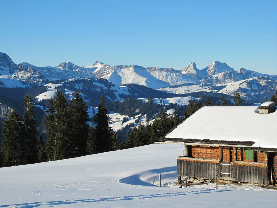 Gstaad is home to one of the largest ski areas in the Alps. Winter in the Bernese Oberland.
