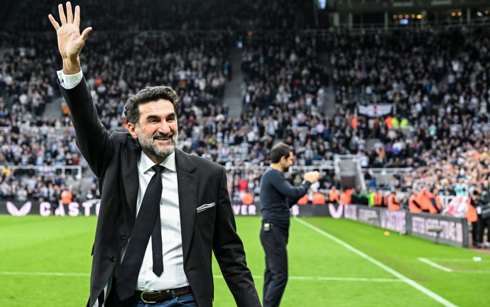 Non-Executive Chairman Yasir Al-Rumayyan waves to the fans during the Premier League match between Newcastle United and Leicester City at St. James Park on May 22 - Serena Taylor/Newcastle United via Getty Images