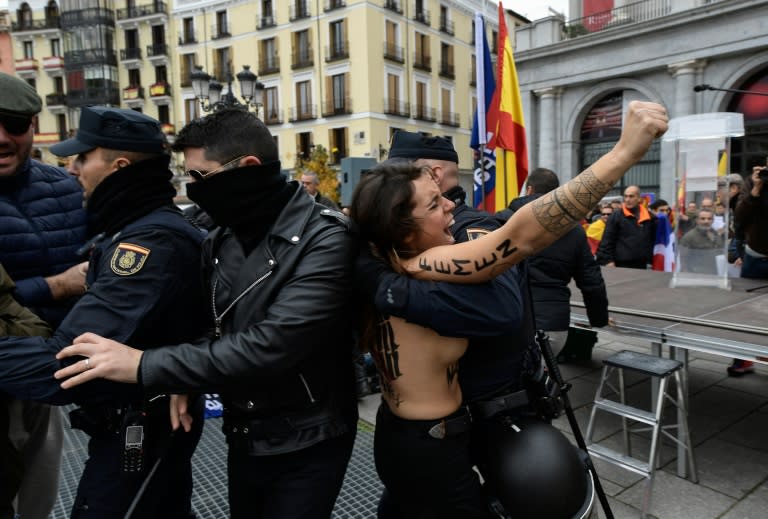 Some members of the pro-Franco gathering reacted angrily to the Femen protest