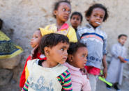 <p>Children react during a house-to-house vaccination campaign in Sanaa, Yemen, Feb. 20, 2017. (Khaled Abdullah/Reuters) </p>