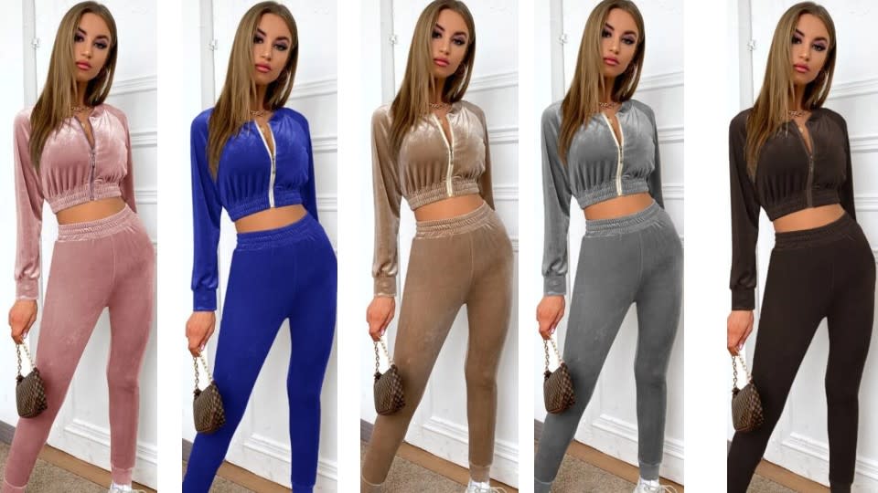 Velvet Zip Up Sweatshirt and Leggings - Shein, $26