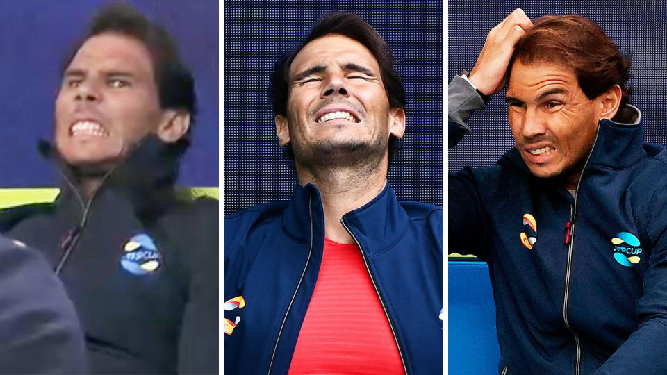 Rafael Nadal (pictured) getting nervous and frustrated during Spain's the ATP Cup clash.