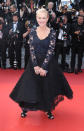 At Cannes Film Festival, Helen hit headlines for tripping up the stars in this full-skirted Bruce Oldfield navy lace dress. <i>[Photo: Getty]</i>