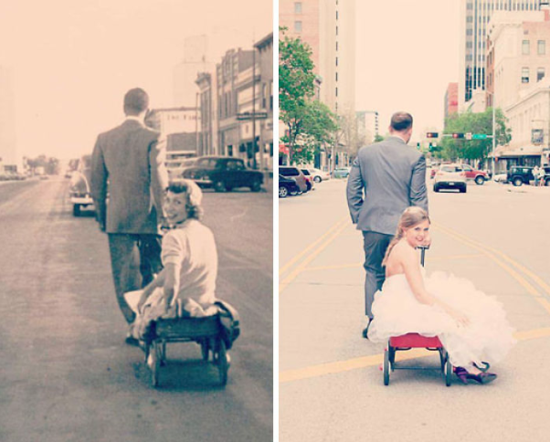 “Recreando la foto de boda de mis abuelos en 1954 en mi propia boda”