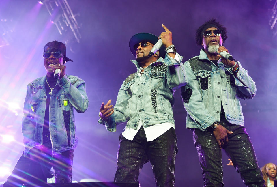 Aaron Hall, Teddy Riley, and Damion Hall of Guy onstage at Legacy Tour