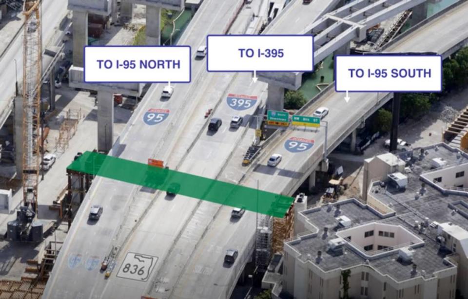 The overnight closures of State Road 836 are being done to allow crews to put a bridge support structure over the eastbound lanes between Northwest 17th Avenue and Interstate 95.