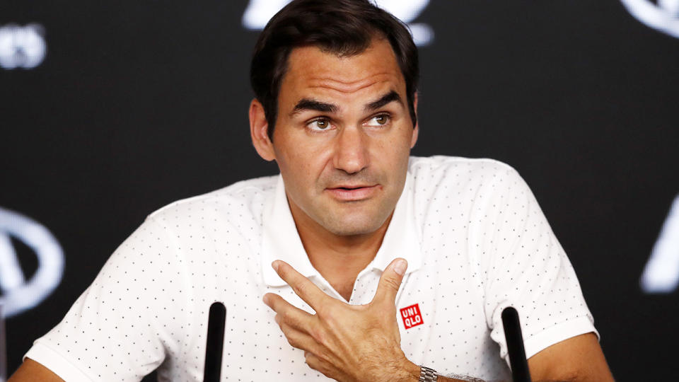 Roger Federer, pictured here speaking to the media at the Australian Open in January.
