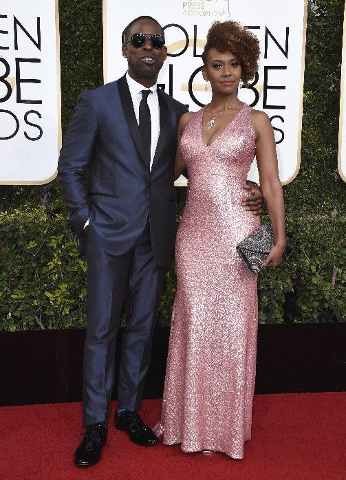 Sterling K. Brown, left, and Ryan Michelle Bathe arrive at the 74th annual Golden Globe Awards at the Beverly Hilton Hotel on Sunday, Jan. 8, 2017, in Beverly Hills, Calif. (Photo by Jordan Strauss/Invision/AP)