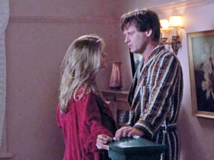 Meg Ryan and Bill Pullman in pajamas in "Sleepless in Seattle."