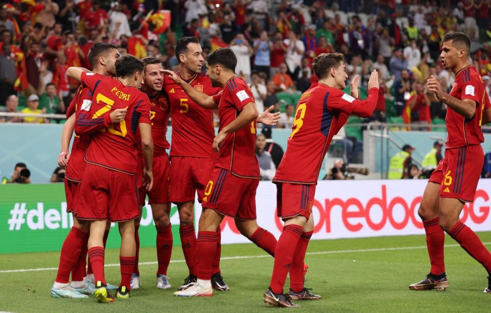 Dani Olmo of Spain celebrates with teammates (Getty Images)