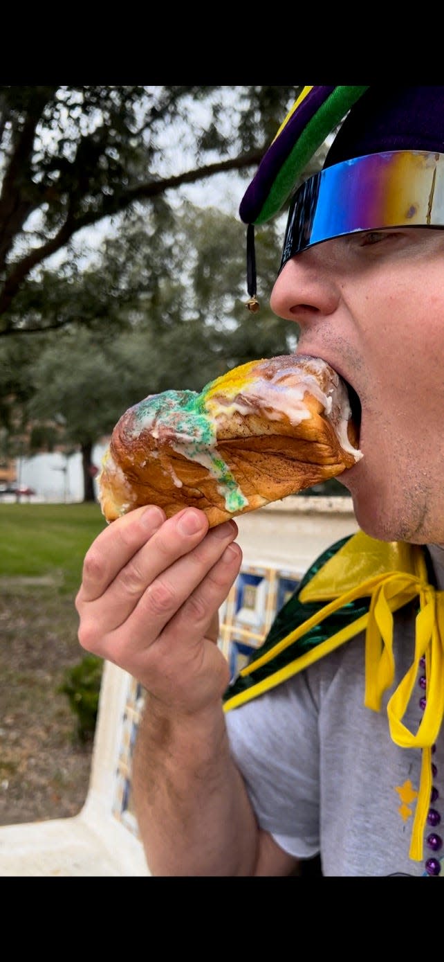 Self-proclaimed “King Cake King”  Brendon Oldendorf tried 227 different types of King Cake this year. Escambia and Santa Rosa county bakeries claimed seven of them.