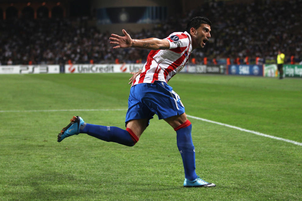 Reyes celebrates scoring the winning goal during the UEFA Super Cup match between Inter Milan and Atletico Madrid in Monaco. (Photo by Michael Steele/Getty Images)