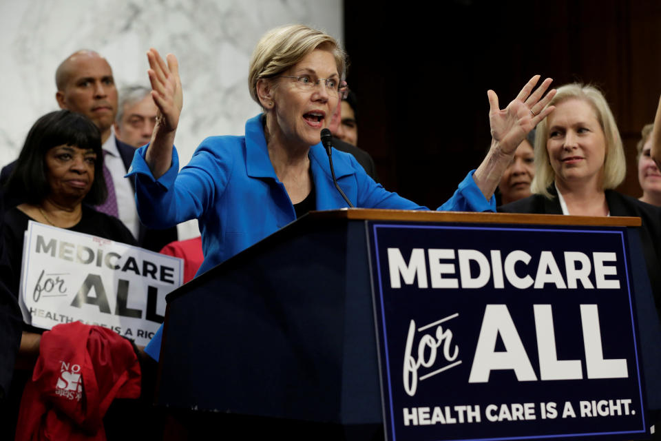 Sen. Elizabeth Warren (D-Mass.) speaks at an event to introduce the Medicare for All Act of 2017 on Capitol Hill on Sept. 13, 2017. (Photo: Yuri Gripas/Reuters)