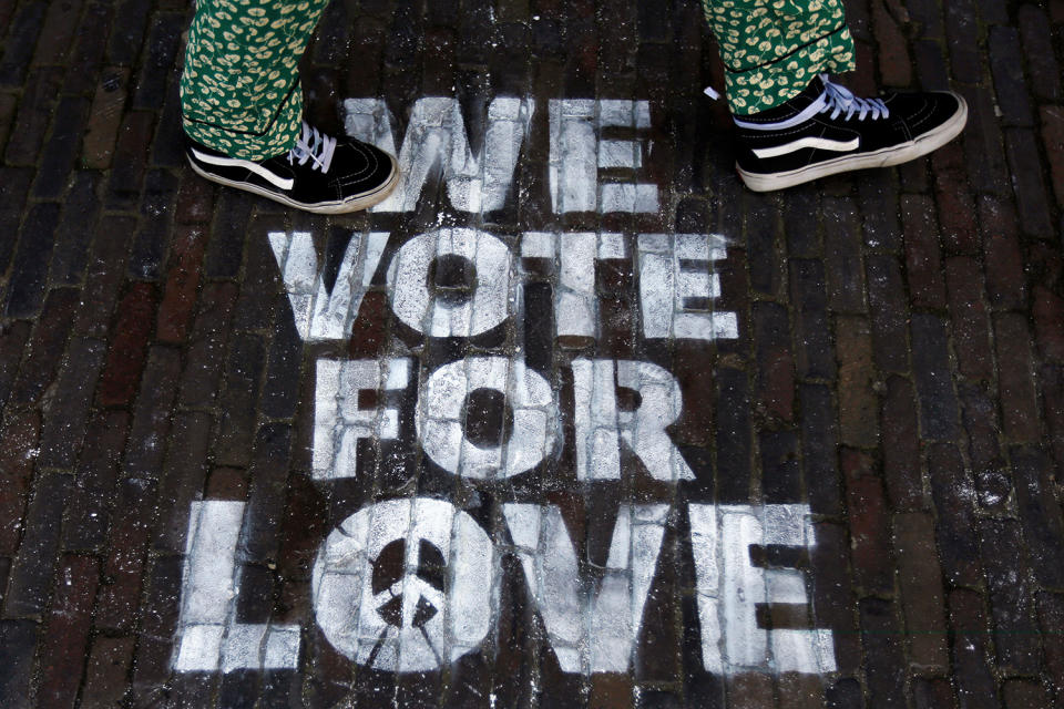 People walk during the election day in Amsterdam