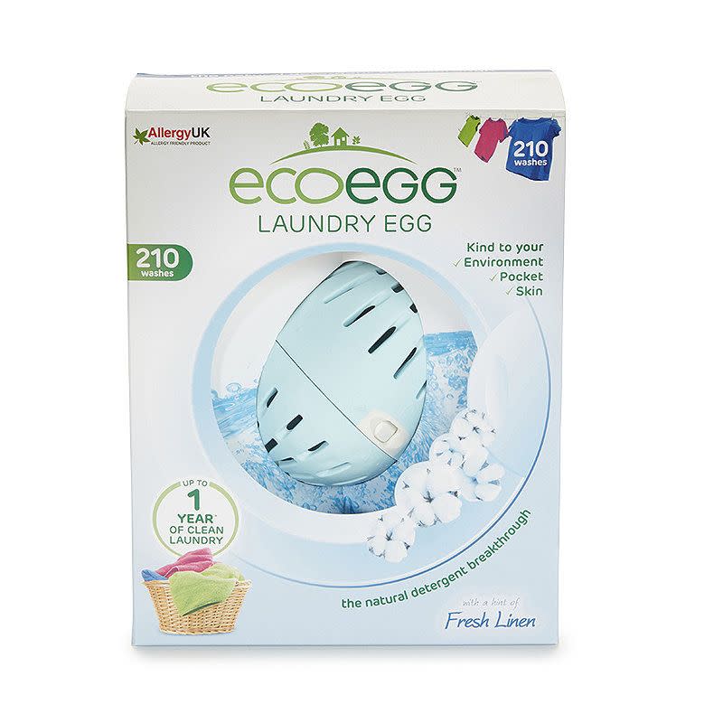 <p>Ecoeggs are a long-lasting alternative to laundry capsules and detergents. It’s a recycled plastic egg, filled with mineral pellets, which you put in your washing machine as you would a normal capsule. The refillable mineral pellets are proven to be good for allergy-prone and sensitive skin and are also much better for the waterways. </p><p><strong>Tip! </strong>The Ecoegg is great for everyday washing but you might want to consider a <a href="https://www.ecover.com/products/stain-remover/" rel="nofollow noopener" target="_blank" data-ylk="slk:stronger stain remover;elm:context_link;itc:0;sec:content-canvas" class="link ">stronger stain remover</a> on dirtier clothes or the natural bleach mentioned in the next few slides. You can also add extra scent to your laundry with essentials oils. </p><p><a class="link " href="https://go.redirectingat.com?id=127X1599956&url=https%3A%2F%2Fwww.lakeland.co.uk%2F26082%2Fecoegg%2BLaundry%2BEgg%2B210%2BWashes%2BRefill%2BPellets%2B-%2BFresh%2BLinen&sref=https%3A%2F%2Fwww.housebeautiful.com%2Fuk%2Flifestyle%2Fcleaning%2Fg29430451%2Fplastic-free-kitchen-cleaning-laundry-home-products%2F" rel="nofollow noopener" target="_blank" data-ylk="slk:BUY NOW, £6.99, Lakeland;elm:context_link;itc:0;sec:content-canvas">BUY NOW, £6.99, Lakeland</a></p>