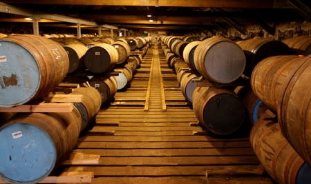 FILE PHOTO: Whisky barrels are seen in the warehouse of the Diageo Cardhu distillery in Scotland