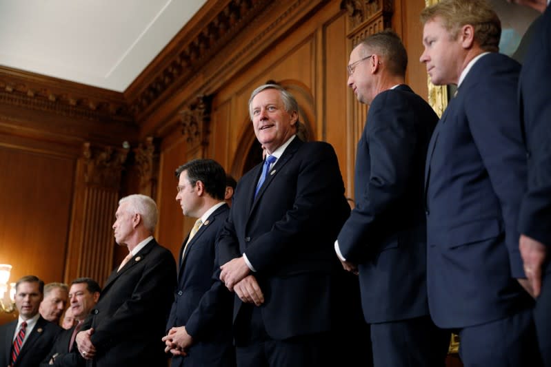 Rep. Mark Meadows (R-N.C.), is seen during a news conference with members of Congress following a vote in favor of impeachment, in Washington
