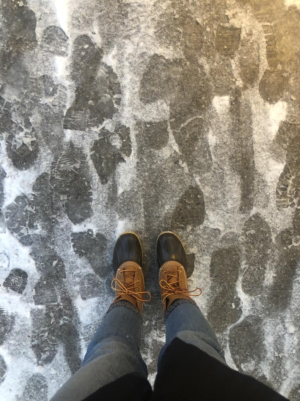 My Bean Boots after the snowstorm turned to a slippery hell.