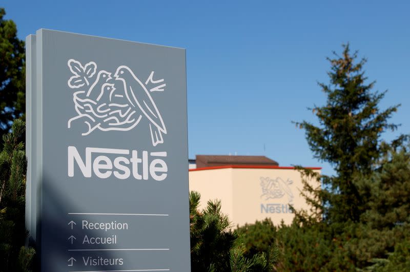 FILE PHOTO: Logo is pictured on the Nestle research center in Lausanne