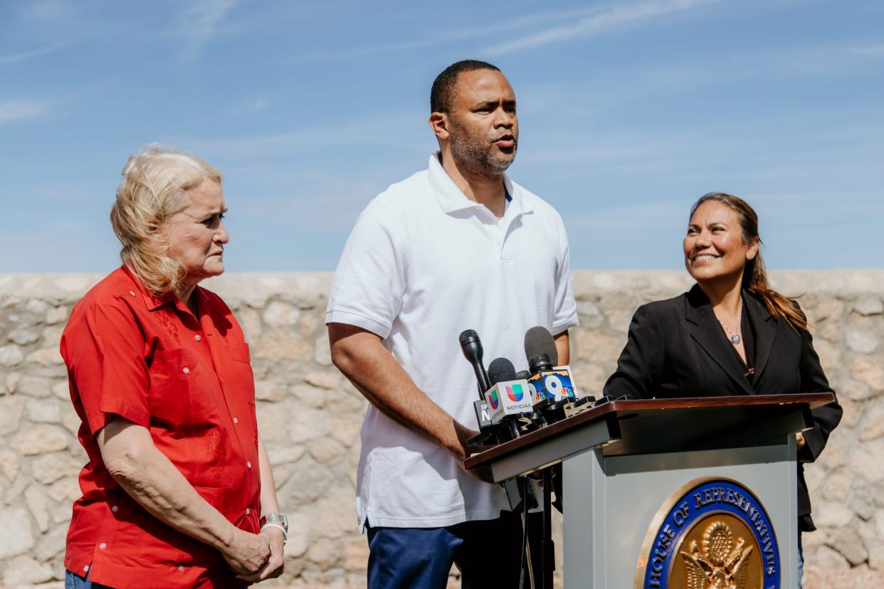 U.S. Rep. Marc Veasey, D-Fort Worth, shown speaking at a 2021 news conference at Fort Bliss, has signed a joint letter asking President Joe Biden to not seek reelection.