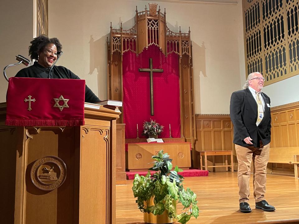 ACLU President Deborah Archer and Drury University Political Science Professor Daniel Ponder field questions on Nov. 16,2023 following Archer's speech on combating racism in the nation.