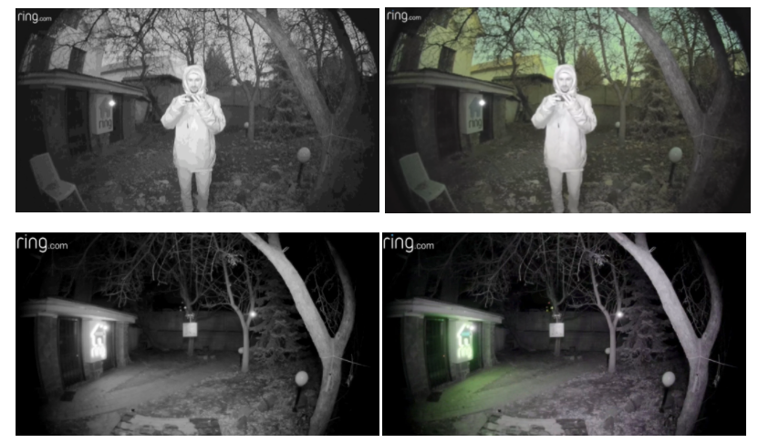 four different color night vision images