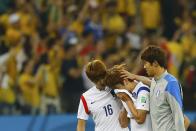 South Korea's players react after their 2014 World Cup Group H soccer match loss to Belgium at the Corinthians arena in Sao Paulo June 26, 2014. REUTERS/Ivan Alvarado (BRAZIL - Tags: SOCCER SPORT WORLD CUP)