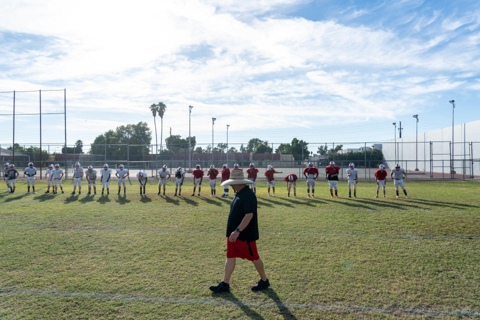 Daniel Hopper, Cortez High School football head coach, attends a practice on campus in Phoenix on October 19, 2022.