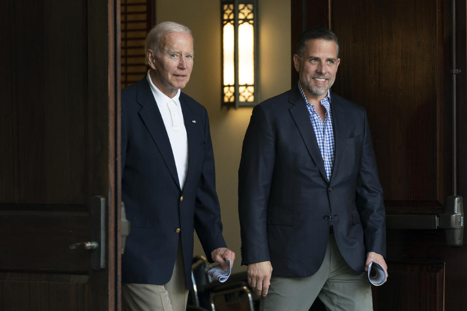 President Biden and his son Hunter Biden leave Holy Spirit Catholic Church in Johns Island, S.C., after attending Mass.
