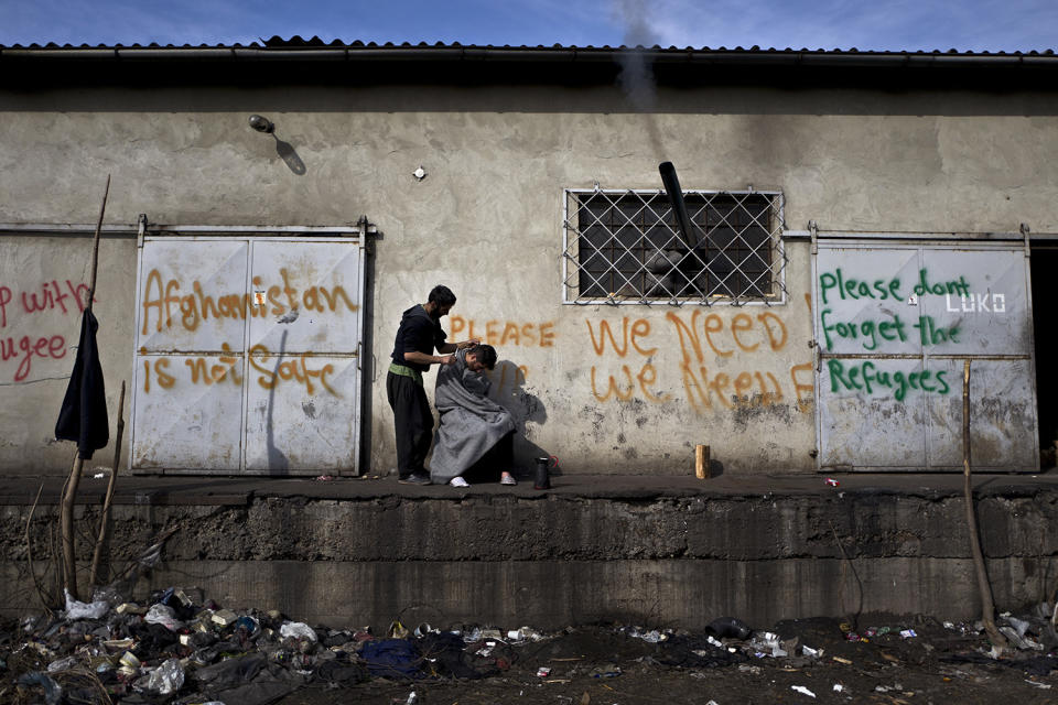 Barbershop in refugee camp