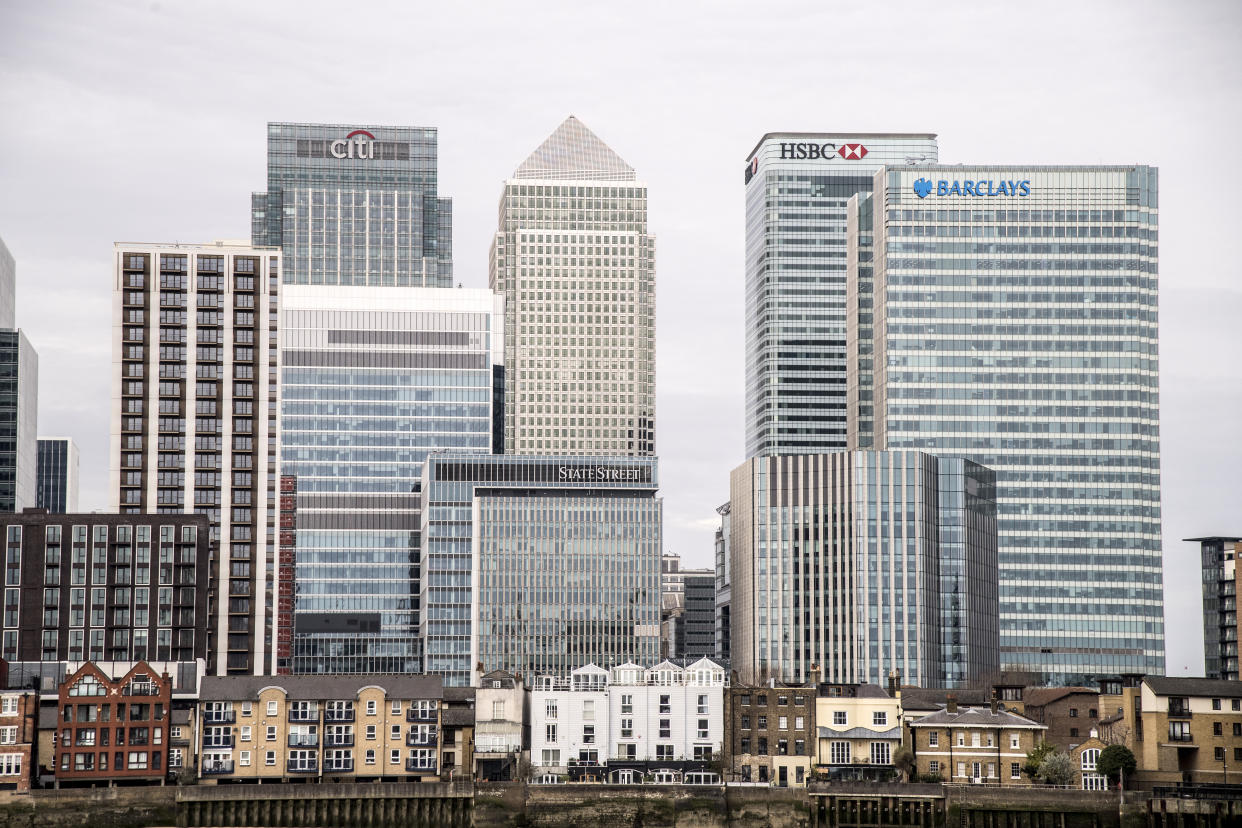 EMBARGOED TO 0001 MONDAY JULY 12 File photo dated 14/2/2021 of he skyline of Canary Wharf in London. Spending by businesses is set to surge in the coming months with takeovers in the sights of UK boardrooms, according to new data. More than half of UK finance chiefs said they have also seen a full recovery in demand for their businesses, or expect to by the end of the year, the latest Deloitte chief financial officer (CFO) survey found.