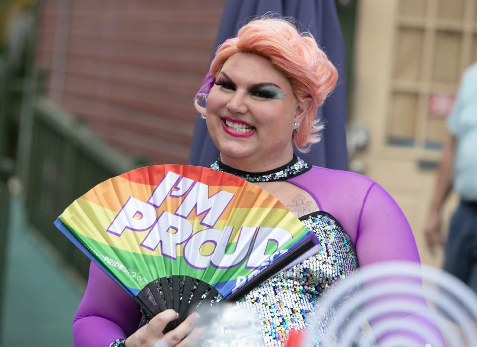 Local drag performer Beneva Fruitville (pictured here in 2021) will participate in a variety of Pride Month events this year, including drag bingo at University Town Center, a flash mob performance of "This is Me" at Sarasota Farmers Market, and the inaugural Broadway Brunch at Bijou Garden Cafe.