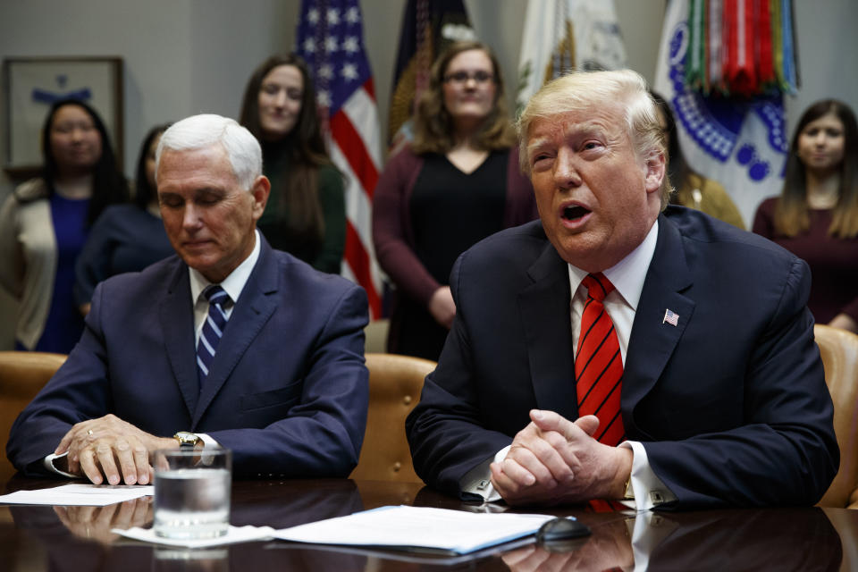 Vice President Mike Pence listens as President Donald Trump speaks from the Roosevelt Room of the White House on Oct. 18. Pence would have had to sign any letter in support of invoking the 25th Amendment. (Photo: Evan Vucci/ASSOCIATED PRESS)