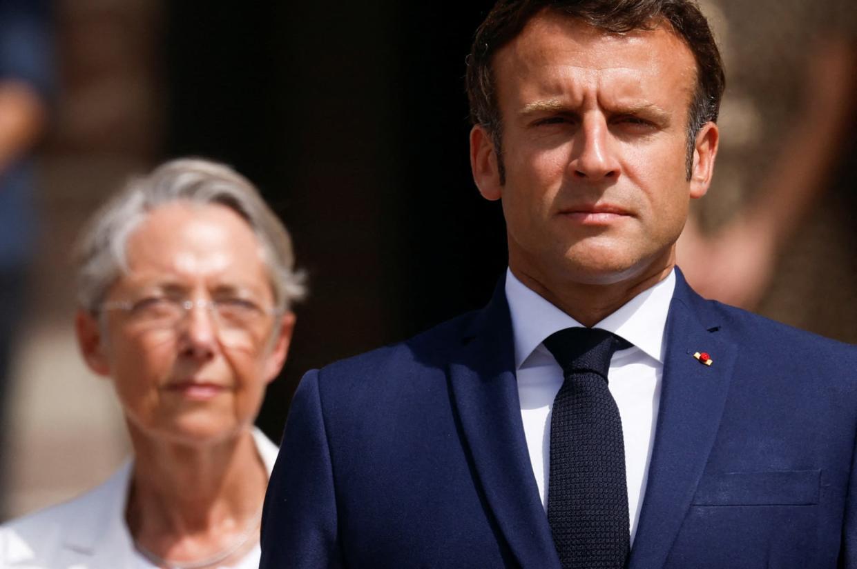 La Première ministre Élisabeth Borne et le président de la République Emmanuel Macron, le 18 juin 2022 à Suresnes (Hauts-de-Seine). - GONZALO FUENTES / POOL / AFP