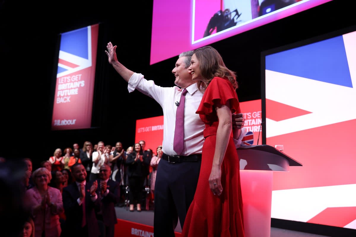 Britain's Labour Party Leader Keir Starmer and his wife Victoria Starmer attend the Britain's Labour Party annual conference in Liverpool, 2023 (REUTERS)