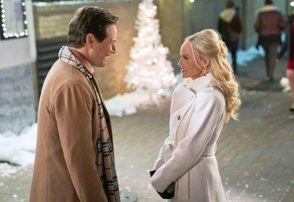 Scott Wolf, left, and Kristin Chenoweth in the Hallmark movie “A Christmas Love Story.”