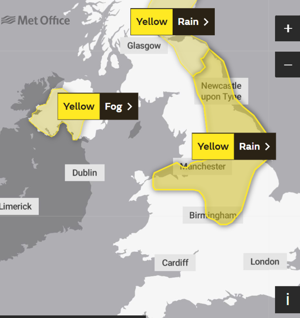 Met Office issues three yellow weather warnings across UK (Met Office)