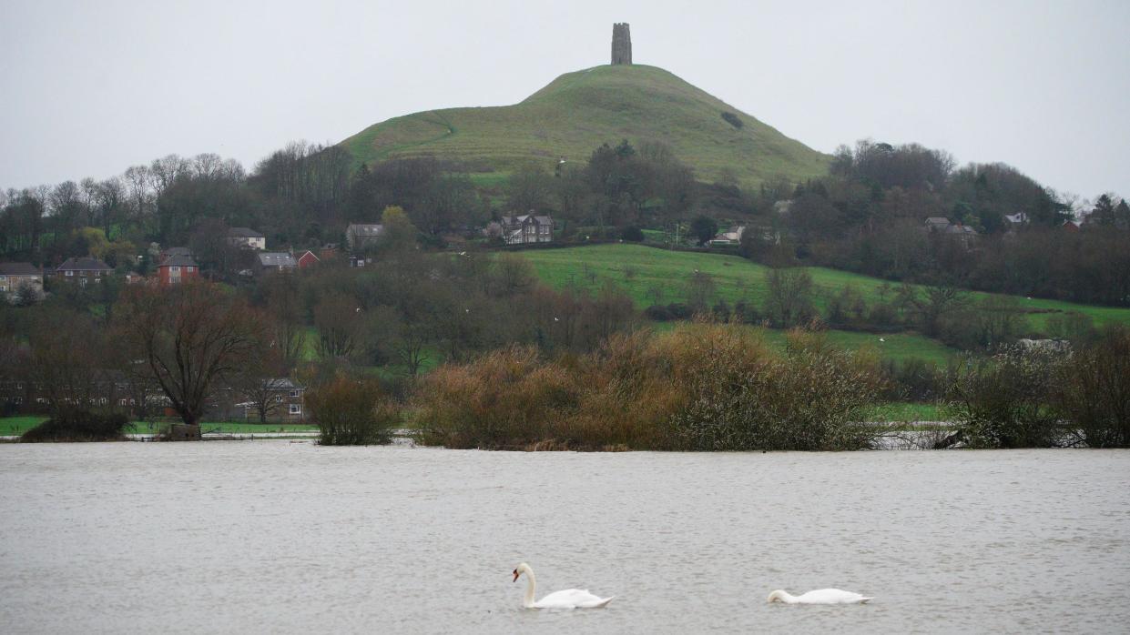 Flooding beneath Glastonbury Tor