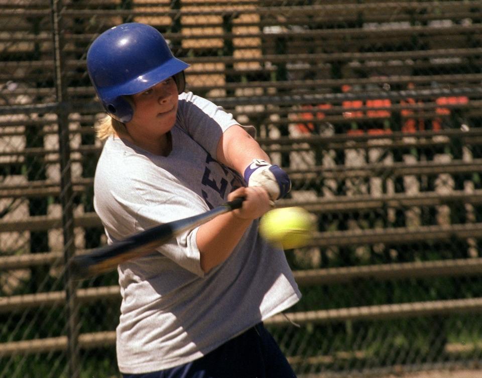 Jennifer Zank, shown during a practice in 2000, was among the key players on the Lansing Community College softball team that finished as the national runner-up in 2000.