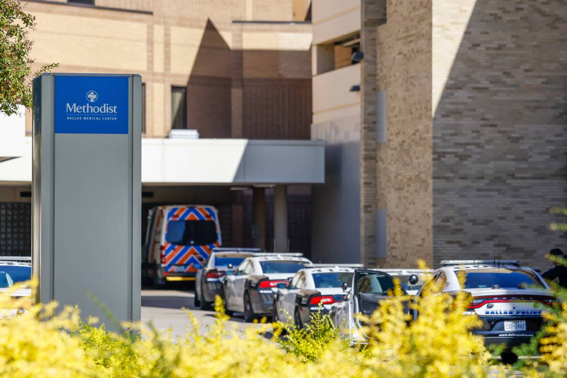 Police respond to an active shooter incident at Methodist Dallas Medical Center on Saturday, Oct. 22, 2022. Two hospital employees were shot and killed, and the suspect was wounded by an officer and taken into custody, according to police.