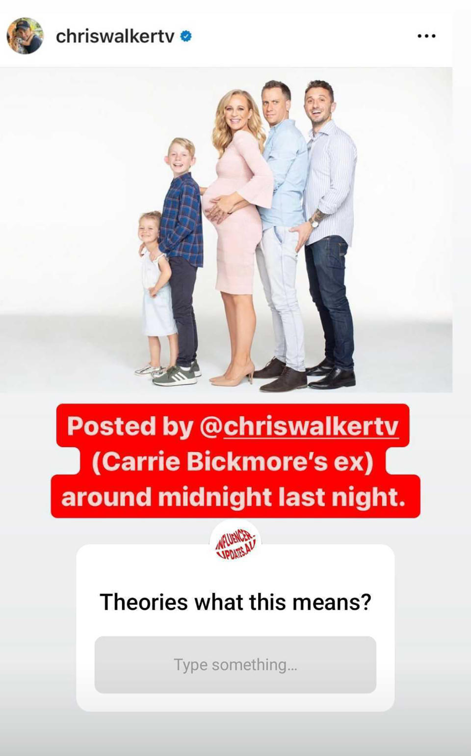 Carrie Bickmore's ex Chris Walker shares odd Instagram post