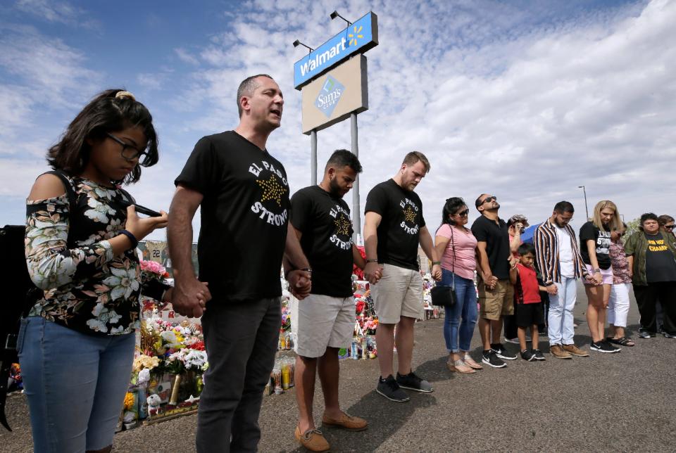 Adam Bowles, pastor of Castle Church in Norwich, Connecticut, second from left, along with his friend Matt Martinez, beside him, and brother-in-law Jono Wibberley decided to drive from their home to Dayton, Ohio, and then to El Paso to raise funds along the way for the victims of mass shootings in the cities.