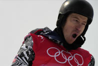 United States' Shaun White reacts during the men's halfpipe qualification round at the 2022 Winter Olympics, Wednesday, Feb. 9, 2022, in Zhangjiakou, China. (AP Photo/Francisco Seco)